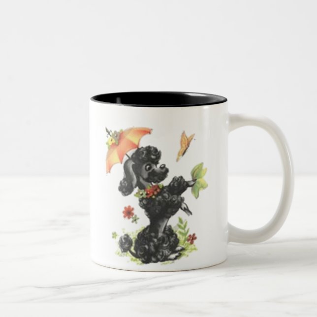 Retro Pudel im Regen Zweifarbige Tasse (Rechts)