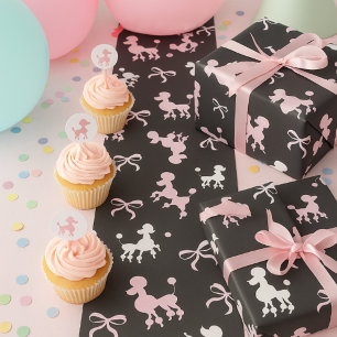 Retro-Pudel & Schleife Rosa, Weiß & Schwarz Chic Geschenkpapier