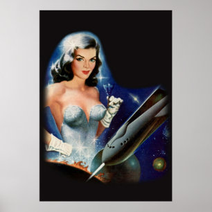 Retro Pulp Science Fiction Frau im Weltraum wi Poster