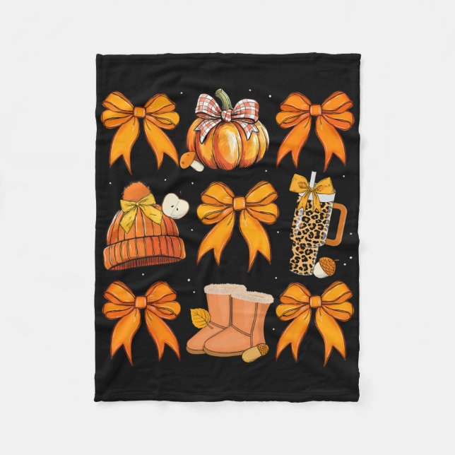 Retro Pumpkin Coquette Bow Herbst Halloween G Fleecedecke (Vorderseite)