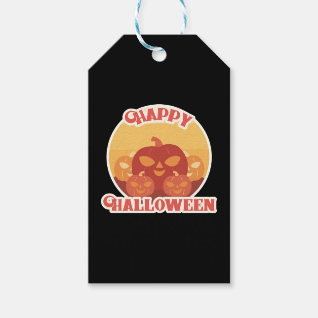 Retro Pumpkin Halloween Vintag Art Fall Happy Geschenkanhänger (Vorderseite)