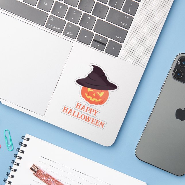 Retro Pumpkin "Happy Halloween Sticker - Vintag (Laptop mit iPhone)
