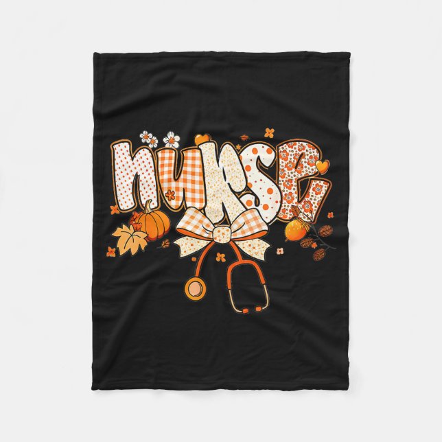 Retro Pumpkin Nurse Life Stethoscope Fall Autumn F Fleecedecke (Vorderseite)