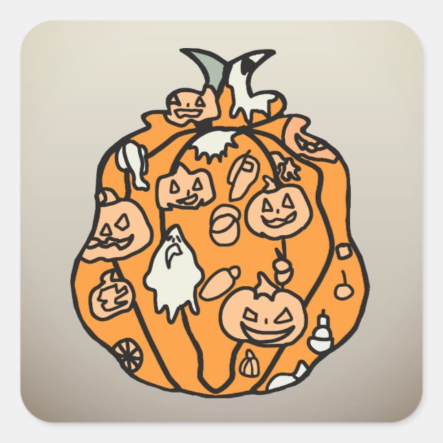 Retro Pumpkin Spooks und Halloween Leckereien! Quadratischer Aufkleber (Vorderseite)