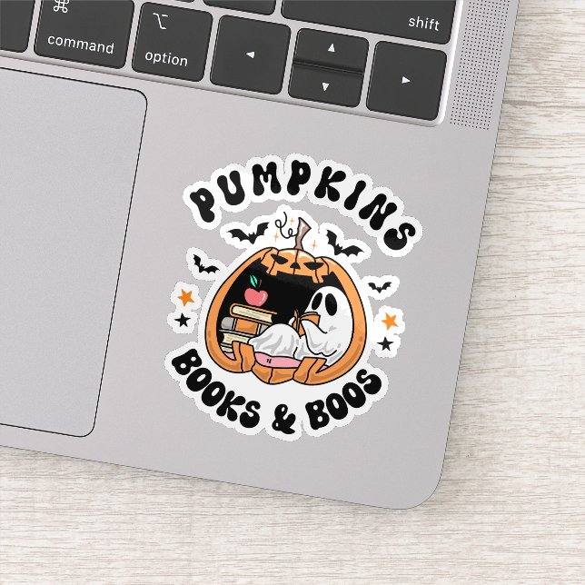 Retro Pumpkins Books & Boos Ghost Halloween Aufkleber (Detail)
