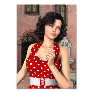 Retro-Punktkleid-Schönheitsillustration Fotodruck