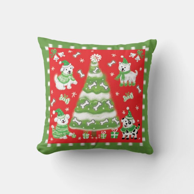 Retro Puppy Dog Weihnachten Kissen (Vorderseite)