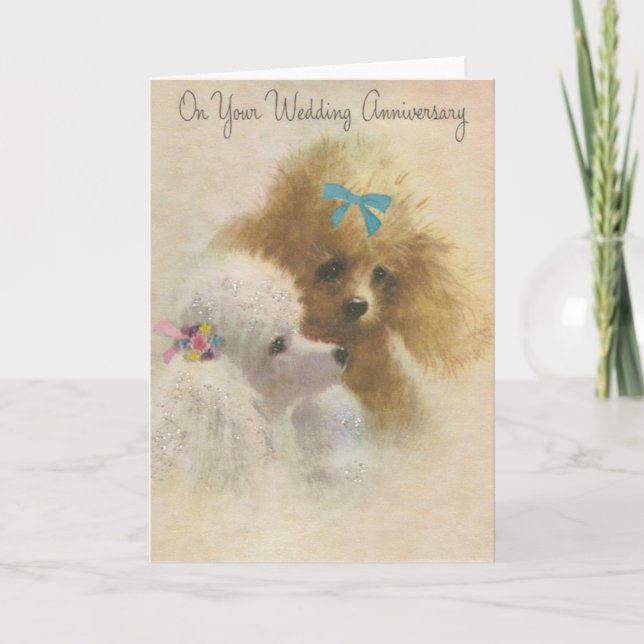 Retro Puppy Wedding Jubiläumsgrüßkarte Karte (Vorderseite)