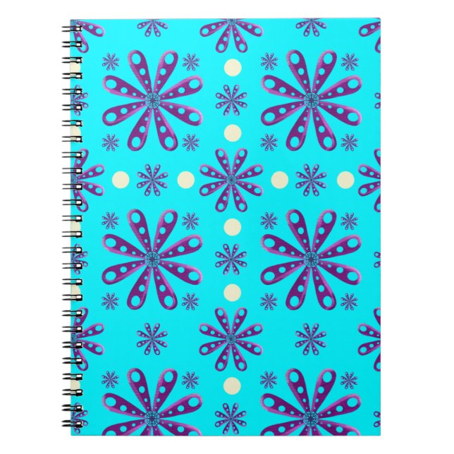 Retro Purple Flowers on Blue Background Notizblock (Vorderseite)