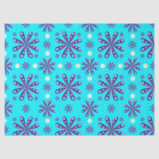 Retro Purple Flowers on Blue Background Seidenpapier (Vorderseite)