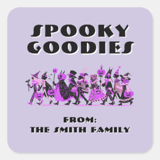 Retro Purple＆Purple Spooky Goodies Halloween Quadratischer Aufkleber