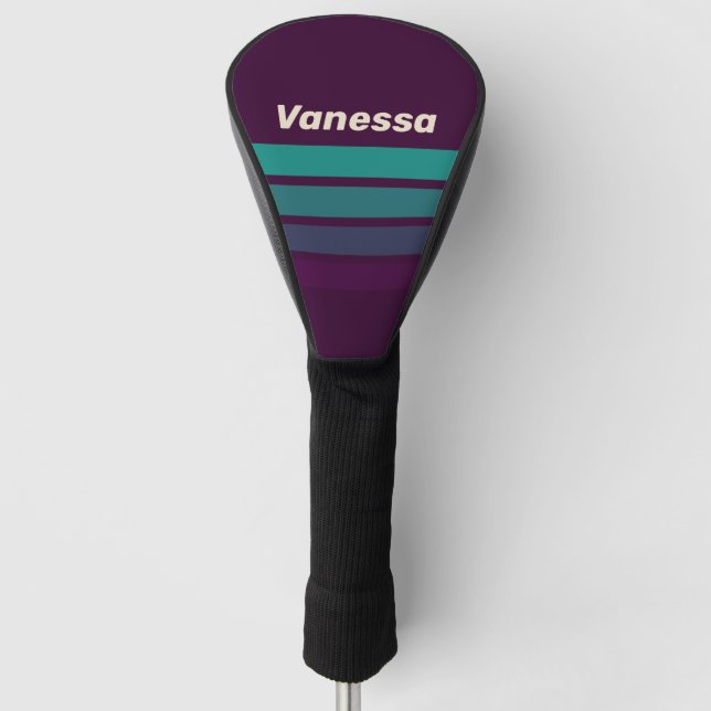 Retro Purple Rainbow Across Striping with Name Golf Headcover (Vorderseite)