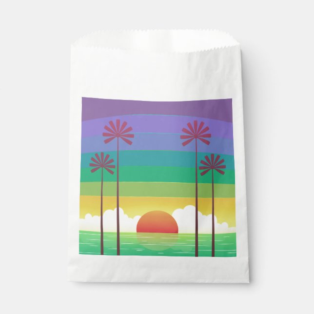 Retro Purple Sunset Palm Trees Art Geschenktütchen (Vorderseite)