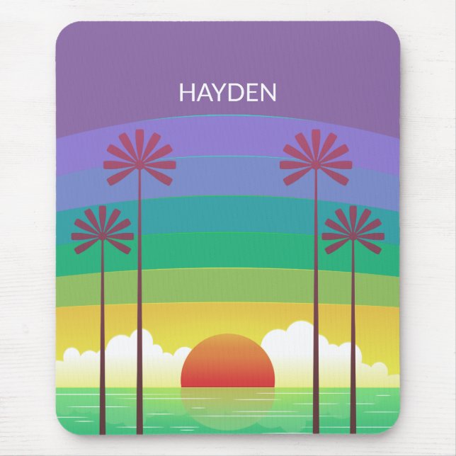 Retro Purple Sunset Palm Trees Art Personalised Mousepad (Vorne)