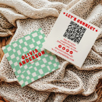 Retro QR Code Groovy Checkered Boho Trendy Unique