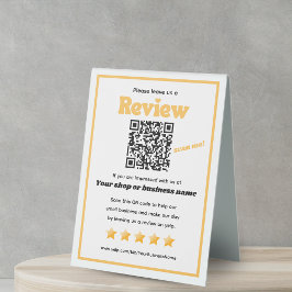 Retro QR Code 'verlass uns a review' Gelb YELP Tischaufsteller