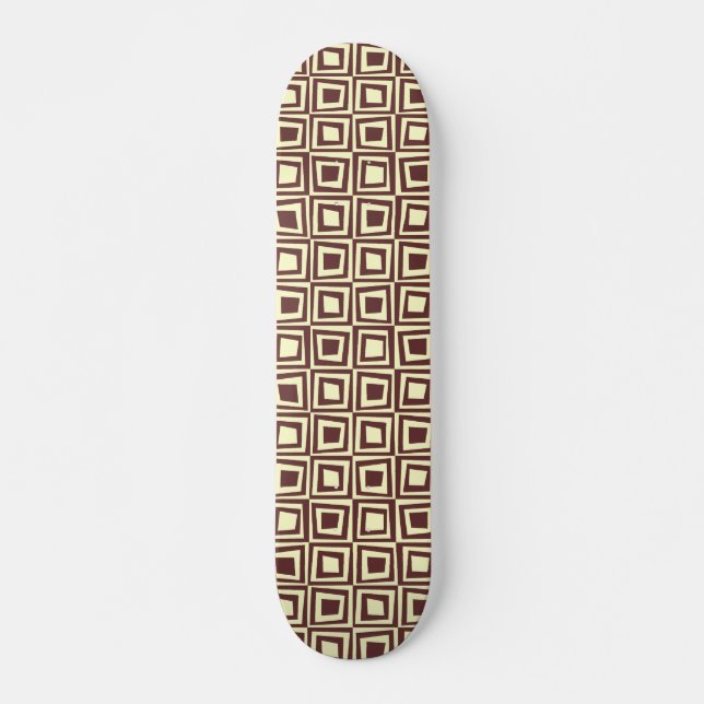 Retro-Quadrate - braun auf Creme Skateboard (Vorne)