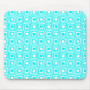 Retro Quadrate - cyan-blau und weiß Mousepad