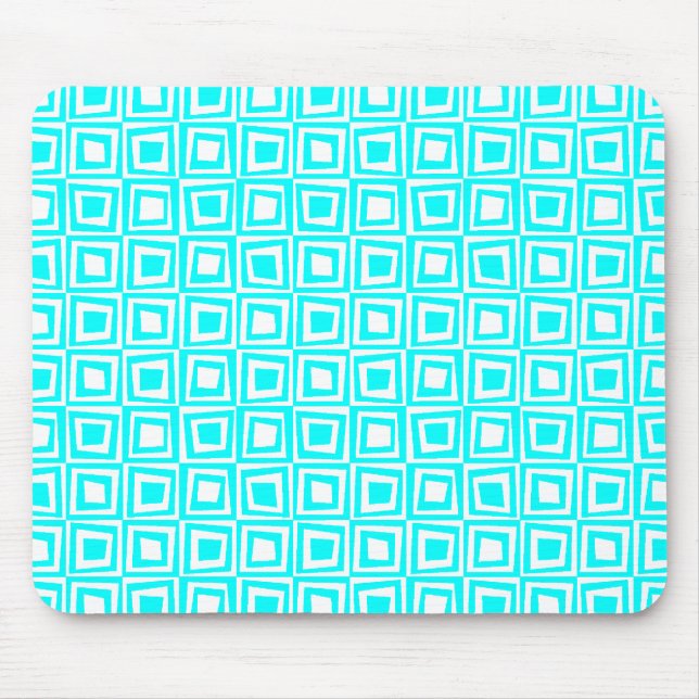 Retro-Quadrate - Cyan und Weiß Mousepad (Vorne)