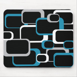 Retro-Quadrate Grau-blaues, weißes Muster Mousepad
