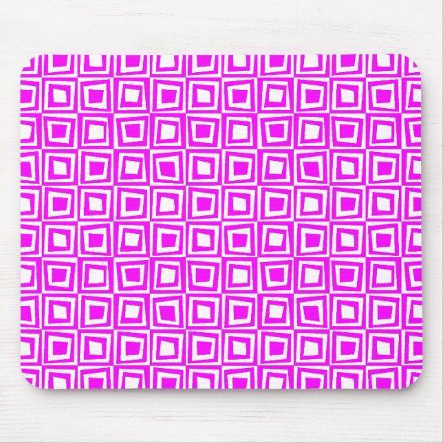 Retro-Quadrate - Magenta auf Weiß Mousepad (Vorne)
