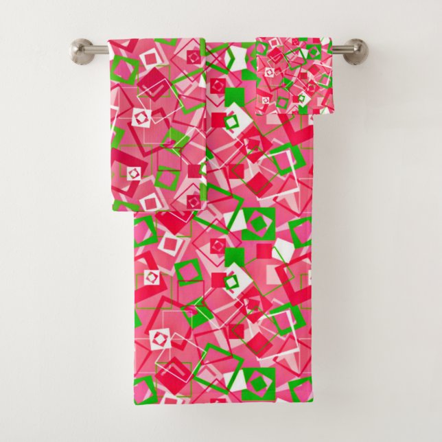 Retro-Quadrate-Muster Badhandtuch Set (Insitu)