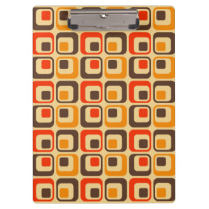 Retro-Quadrate-Muster - Rot, Braun & Orange Klemmbrett