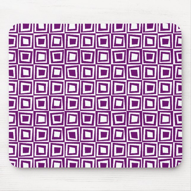 Retro-Quadrate - Plum auf Weiß Mousepad (Vorne)