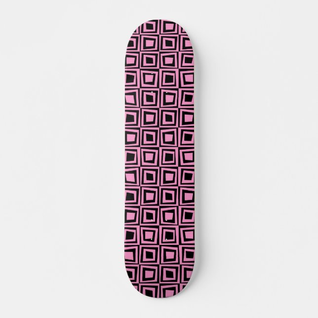 Retro-Quadrate - rosa auf schwarz Skateboard (Vorne)