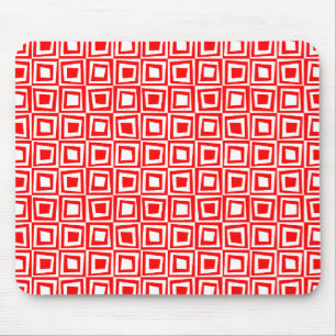 Retro-Quadrate - Rot auf Weiß Mousepad