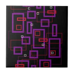 Retro-Quadrate, rot, lila und schwarz Fliese