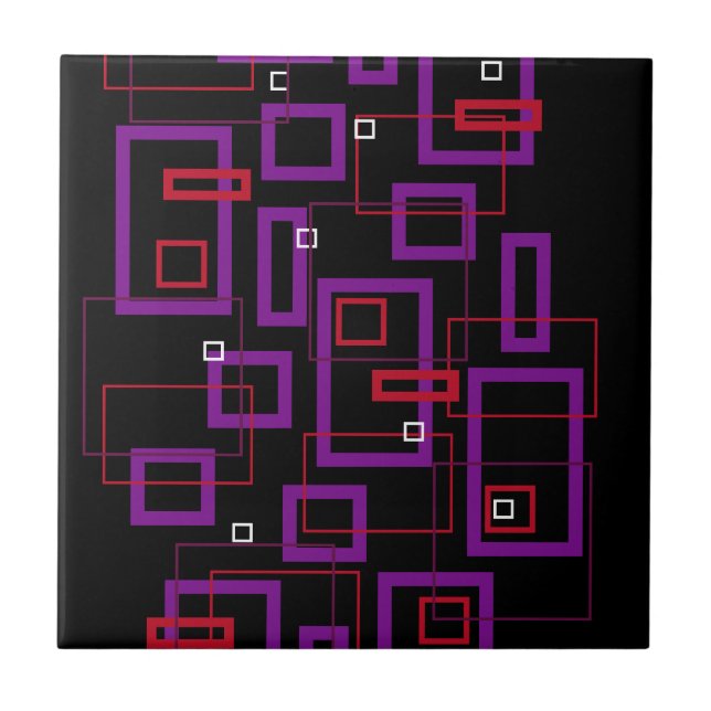 Retro-Quadrate, rot, lila und schwarz Fliese (Vorderseite)