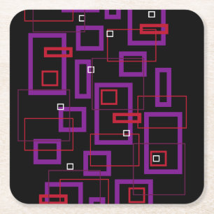 Retro-Quadrate, rot, lila und schwarz Rechteckiger Pappuntersetzer