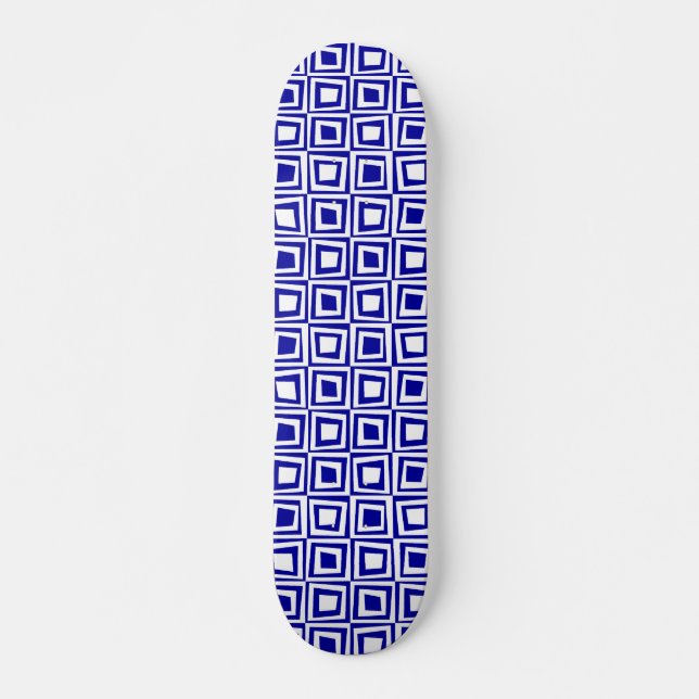 Retro-Quadrate - Schwarz auf dunkelblau Skateboard (Vorne)
