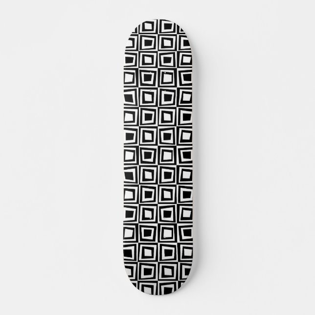 Retro-Quadrate - Schwarz auf Weiß Skateboard (Vorne)