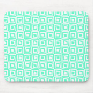 Retro-Quadrate - Türkis auf Weiß Mousepad