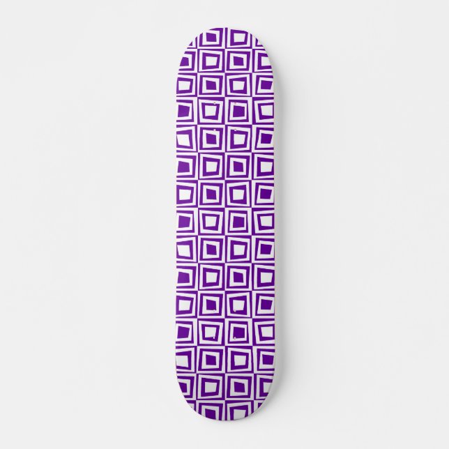 Retro-Quadrate - weiß auf Lila Skateboard (Vorne)