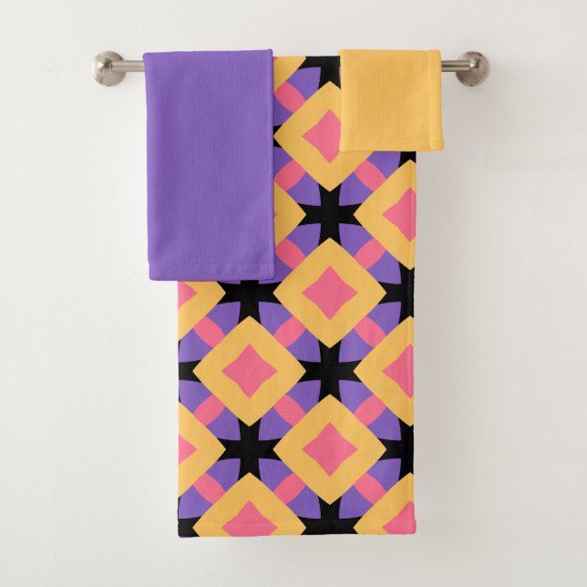 Retro-Quadratgittermuster mit hellen Farben Badhandtuch Set (Insitu)
