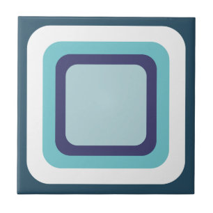Retro Quadratisch Navy Blau Weiß Fliese