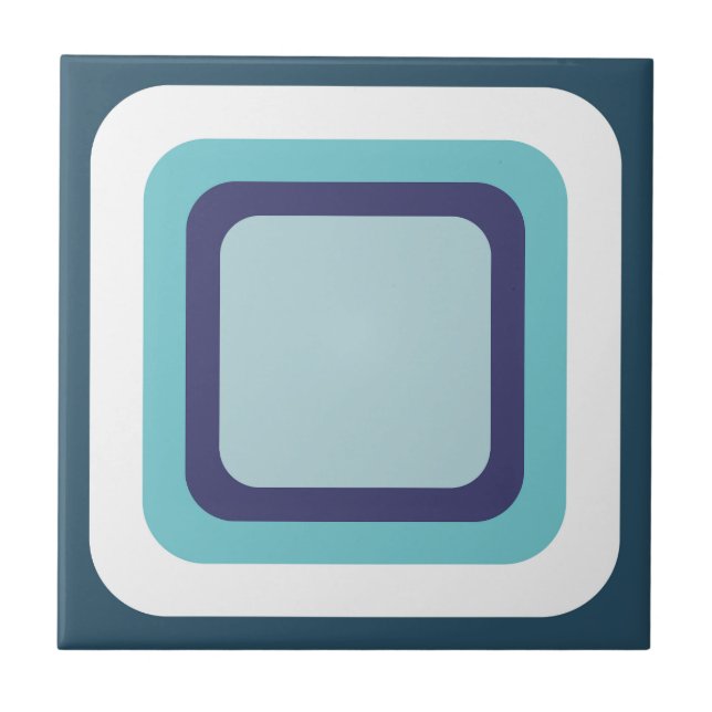 Retro Quadratisch Navy Blau Weiß Fliese (Vorderseite)