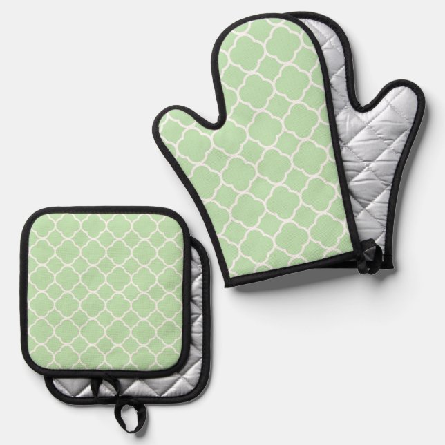 Retro Quatrefolienhintergrund Ofenhandschuh & Topflappen-Set (Vorderseite/Rückseite)