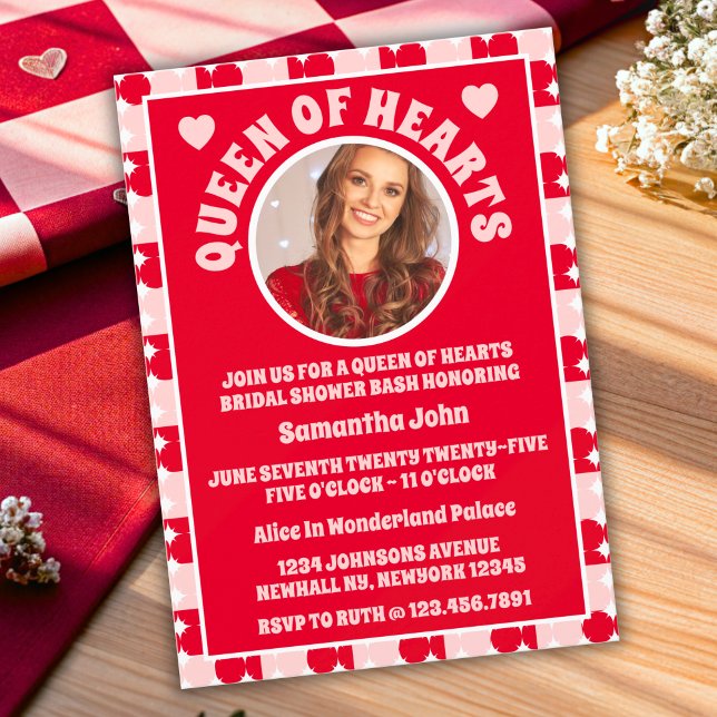 Retro Queen of Hearts Brautparty Foto Einladung (Bridal Shower Invitation)
