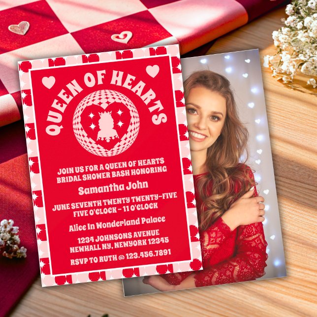 Retro Queen of Hearts Foto Brautparty Einladung (Bridal Shower Invitation)