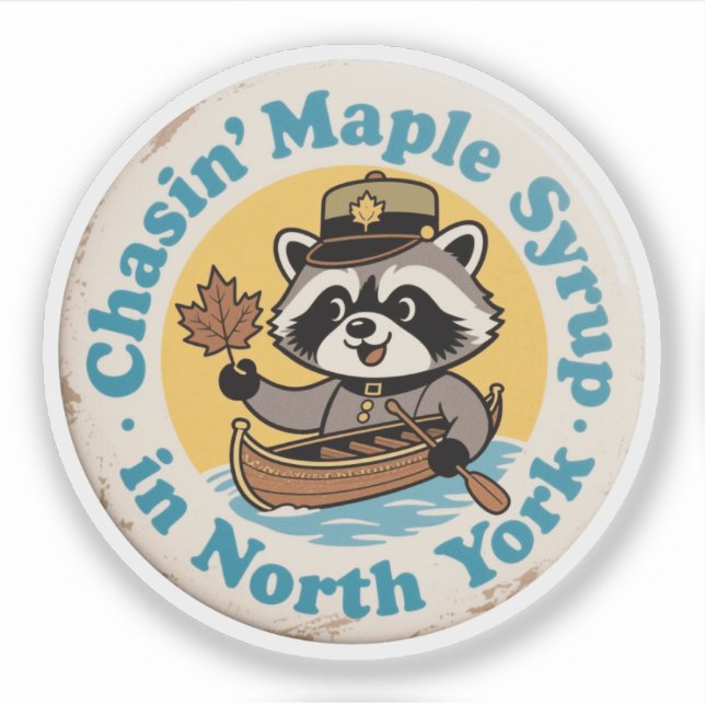 Retro Raccoon Canoe North York Aufkleber (Vorderseite)