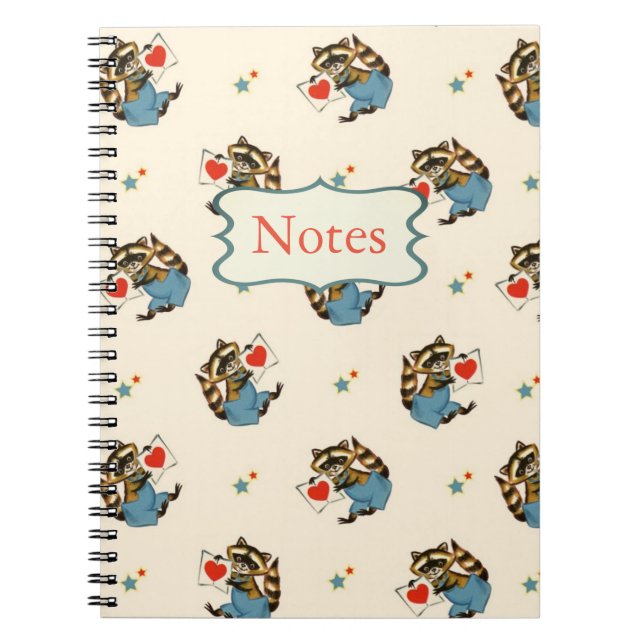 Retro Raccoon Valentine mit Liebe Letter Notizblock (Vorderseite)