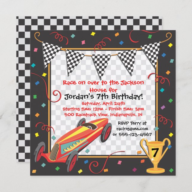 Retro Race Car Anniversaire Fête Invitation (Devant / Derrière)