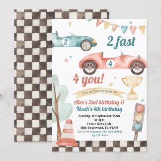 Retro Race Car Sibling Boys Einladung Geburtstag