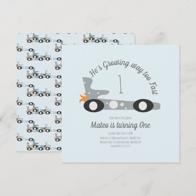 Retro Racing Cars Moon Stars Erster Geburtstag (Vorne/Hinten)