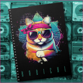 Retro Radical Cat mit Bandana und Sonnenbrille Notizblock