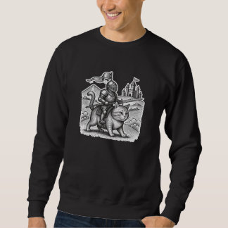 Retro Radierung Ritter reitet Katze – Mittelalter  Sweatshirt